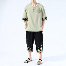 Japanesex Kimonos Summer 6 Colors Short-Sleeved T-shirt Harajuku Yukata Japan Embroidered Linen Men Shirts Trousers Asian Costume