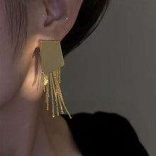 Irregular Geometric Square Tassel Earrings, Niche High-End Metal Jewelry