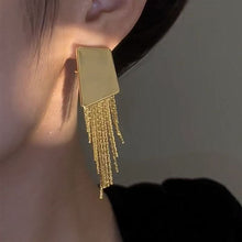 Irregular Geometric Square Tassel Earrings, Niche High-End Metal Jewelry