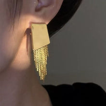 Irregular Geometric Square Tassel Earrings, Niche High-End Metal Jewelry