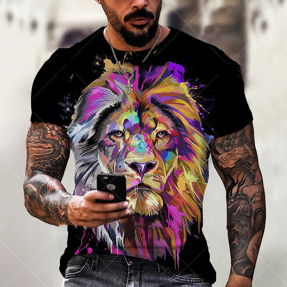 Fashion New Animal Lion Graffiti Painted T-Shirt