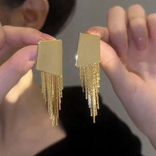 Irregular Geometric Square Tassel Earrings, Niche High-End Metal Jewelry