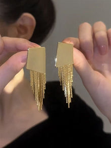 Irregular Geometric Square Tassel Earrings, Niche High-End Metal Jewelry